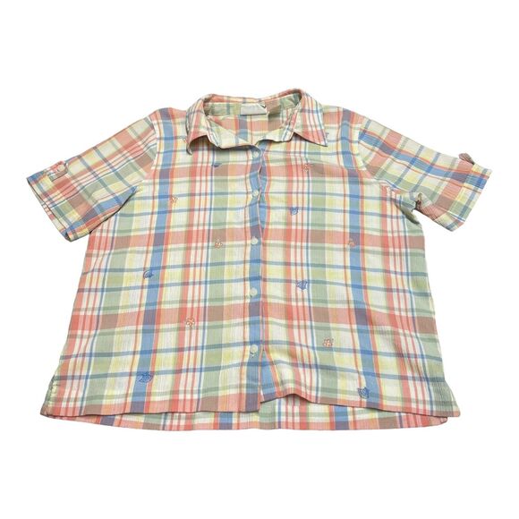 Alfred Dunner Shells & Flowers Button Up Short Sleeve Shirt Women's Size 12 - Picture 1 of 6